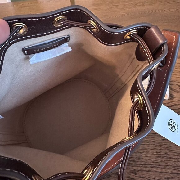 NWT! NEW Tory Burch T Monogram Jacquard Mini Bucket Bag -Tan -leather trim - Picture 10 of 14